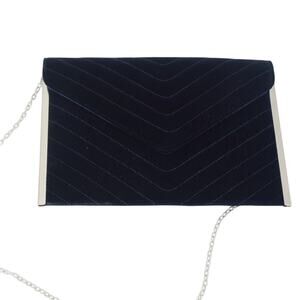 Lenore by La Regale Navy Blue Velvet Quilted Envelope Clutch Shoulder Bag